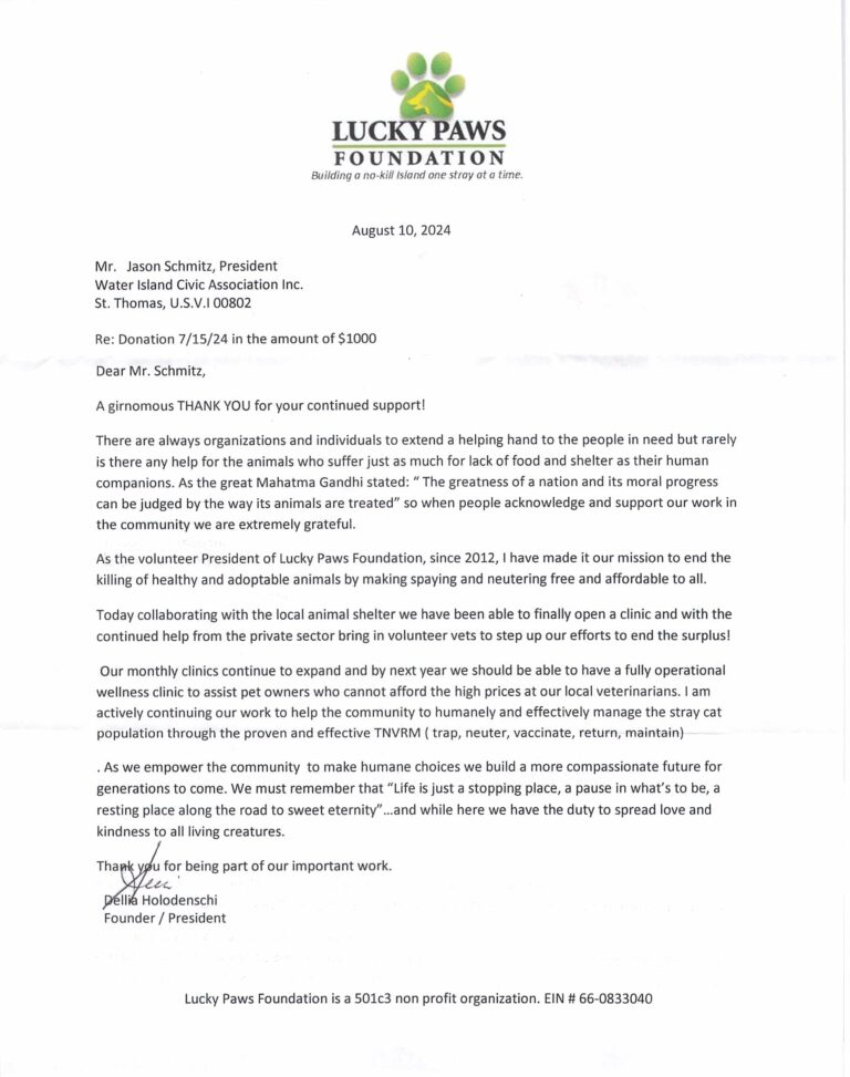 Lucky Paws Thank You Letter